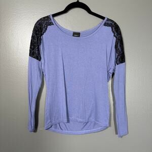 Noble U Women's Whimsygoth Lace Trim Blue T-Shirt - Size Small - Coquette Top